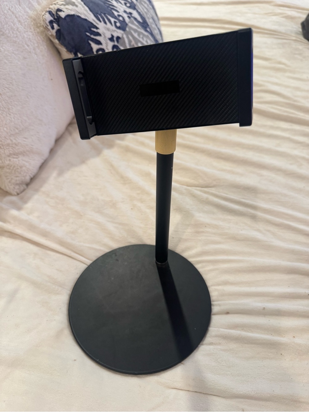 Universal Black Tablet & Phone Stand with Gold Accent